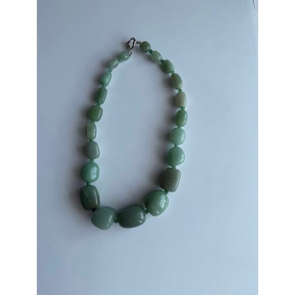 Green Aventurine Chunky Beaded Natural Stone Necklace Boho Earthy Gemstone 18" - Picture 8 of 13